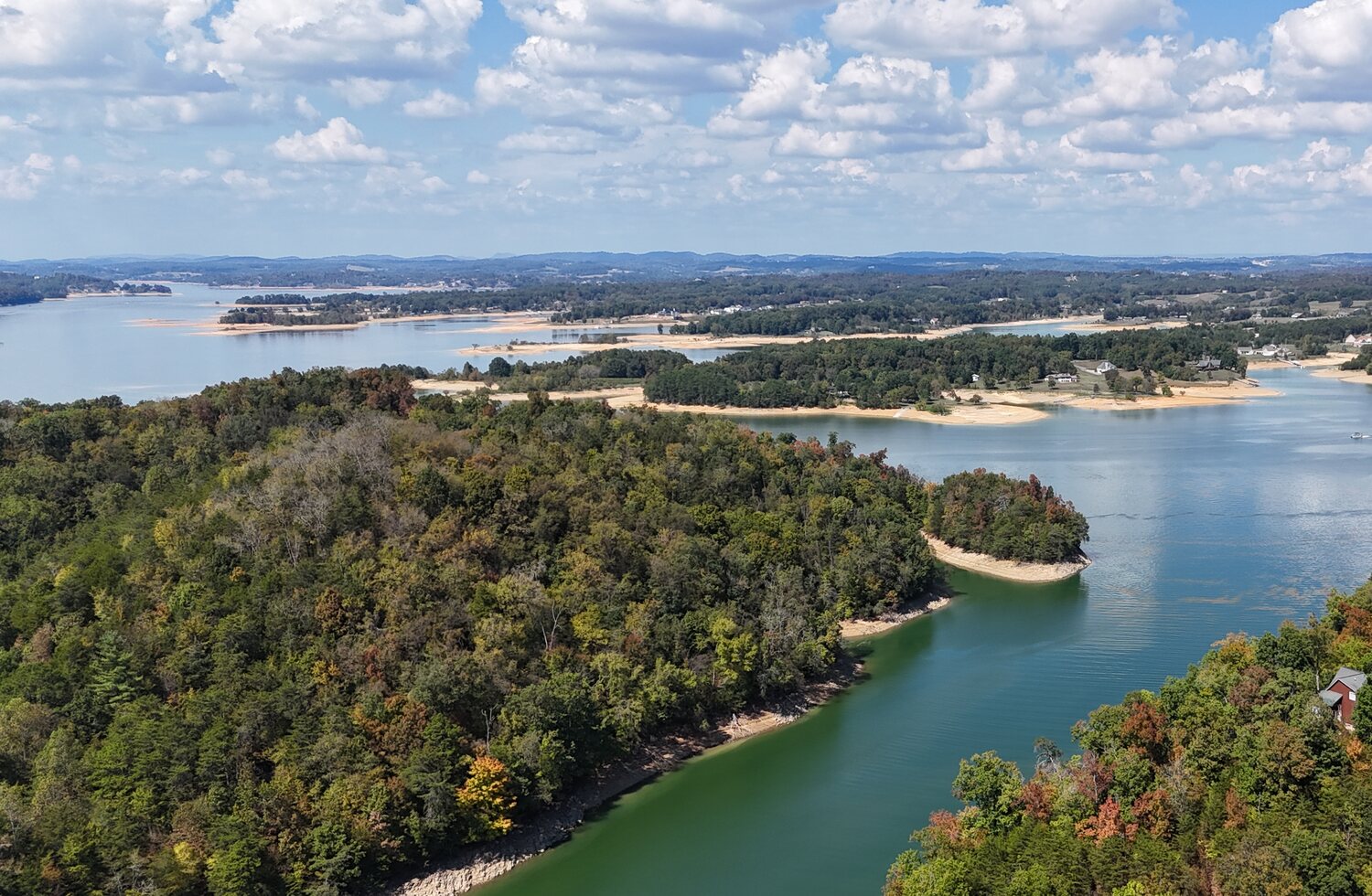 Aerial lake view used as temporary Table Rock and Branson scenery
